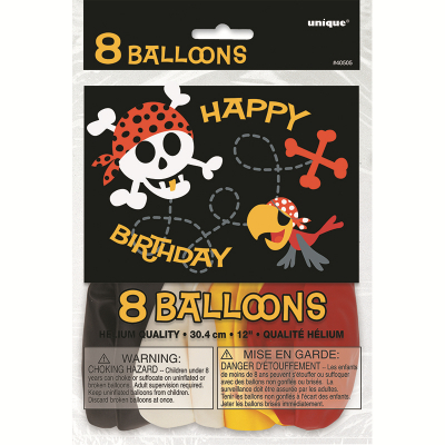 Pirate Fun 30cm Assorted Colours Helium Quality Latex Balloon 8PK