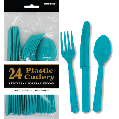 Cutlery Teal Inc Fork Spoon Knife 24PK