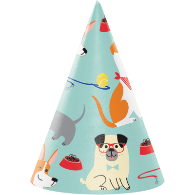 Dog Party Cone Shaped Hats 8PK