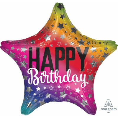 45cm Standard Star Rainbow Star Happy Birthday Foil Balloon Inflated with Helium