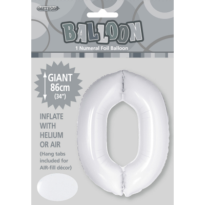 86cm 34 Inch Gaint Number Foil Balloon White 0