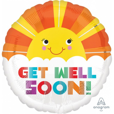45cm Standard Get Well Soon Smiley Sunshine Foil Balloon Inflated with Helium
