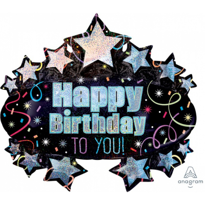 Supershape Holographic Brilliant Birthday Marquee Foil Balloon Inflated with Helium