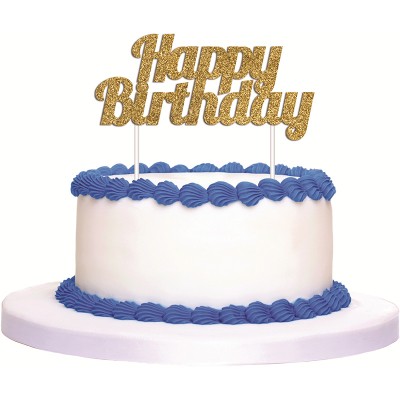 Cake Topper Glitter Happy Birthday Gold