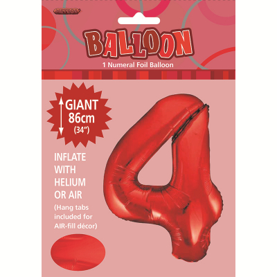 86cm 34 Inch Gaint Number Foil Balloon Red 4