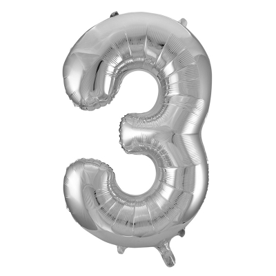 86cm 34 Inch Gaint Number Foil Balloon Silver 3 Inflated with Helium