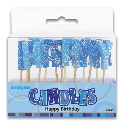 Glitz Birthday Glitter Candle Blue 13PK