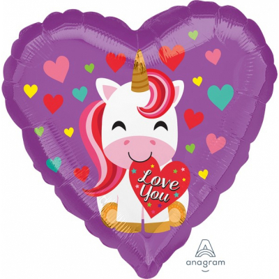 45cm Standard Love You Unicorn Foil Balloon Inflated with Helium