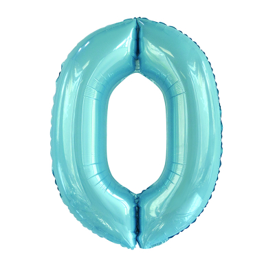 86cm 34 Inch Gaint Number Foil Balloon Pastel Blue 0 Inflated with Helium
