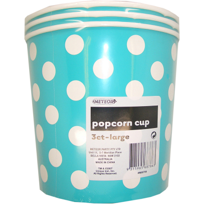 Polka Dots Popcorn Cups Large Caribbean Teal 3PK