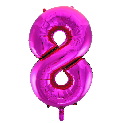 86cm 34 Inch Gaint Number Foil Balloon Dark Pink 8 Inflated with Helium