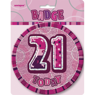 Glitz Birthday Pink Badge 21st