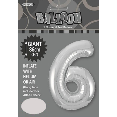 86cm 34 Inch Gaint Numeral Foil Balloon Silver 6