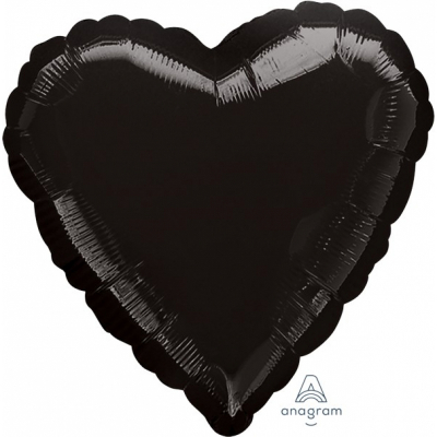 45cm Heart Foil Balloon Black Inflated with Helium