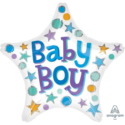 45cm Standard Baby Boy Star Foil Balloon Inflated with Helium