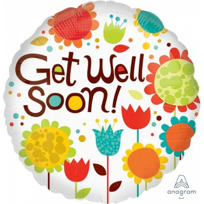 45cm Standard Cheery Flowers Get Well Soon Foil Balloon Inflated with Helium