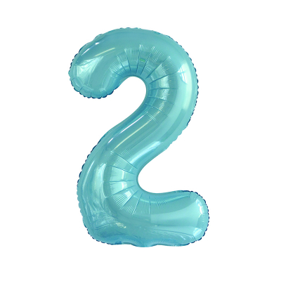 86cm 34 Inch Gaint Number Foil Balloon Pastel Blue 2 Inflated with Helium