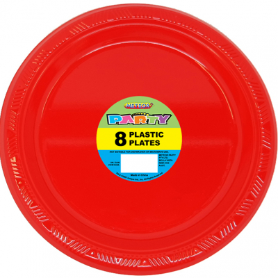 Plastic Around Plates 23cm Red 8PK