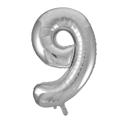 86cm 34 Inch Gaint Number Foil Balloon Silver 9 Inflated with Helium
