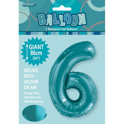 86cm 34 Inch Gaint Number Foil Balloon Teal 6