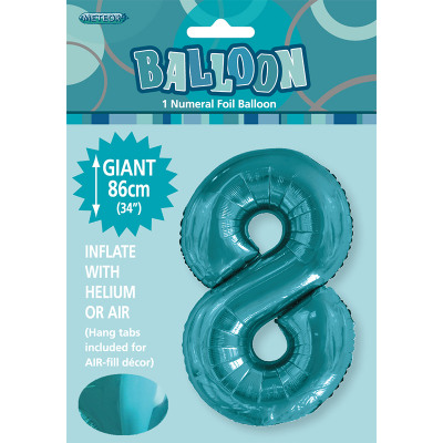 86cm 34 Inch Gaint Number Foil Balloon Teal 8