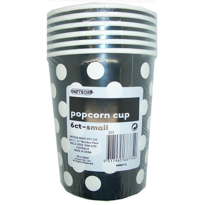 Polka Dots Popcorn Cups Small Midnight Black 6PK