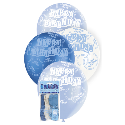 Glitz Birthday Blue Helium Balloons 6PK