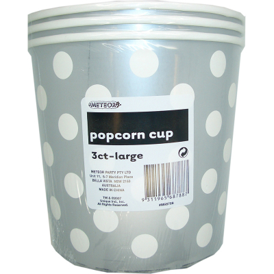 Polka Dots Popcorn Cups Large Silver 3PK