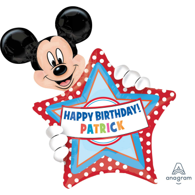 Supershape Personalized Mickey Mouse Happy Birthday Foil Balloon Inflated with Helium