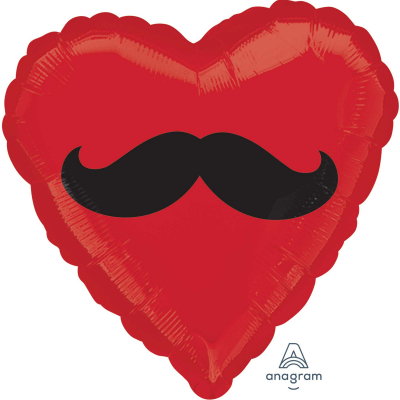 45cm Standard Mustache Heart Foil Balloon Inflated with Helium