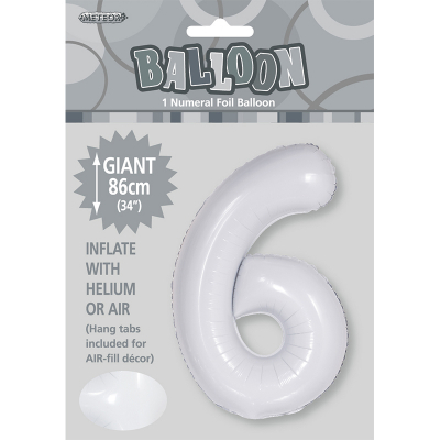 86cm 34 Inch Gaint Number Foil Balloon White 6