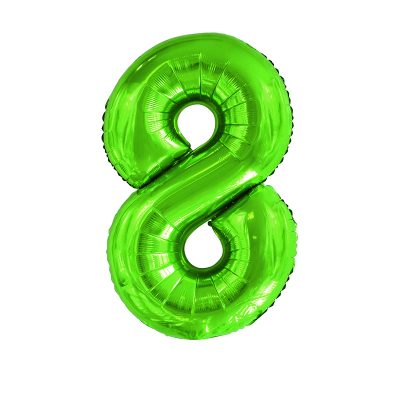 86cm 34 Inch Gaint Number Foil Balloon Lime Green 8 Inflated with Helium