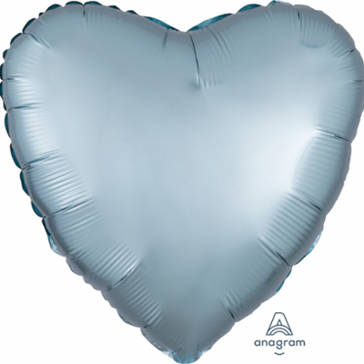 45cm Heart Foil Balloon Satin Pastel Blue Inflated with Helium