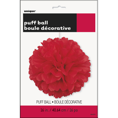 Hanging Puff Ball Decoration 40cm Red