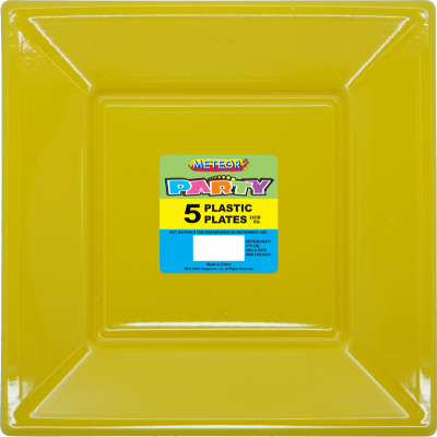 Square Plastic Plates 23cm Yellow 5PK