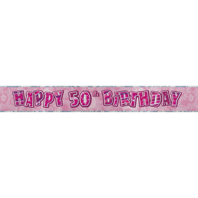 Glitz Birthday Pink Foil Banner 50th