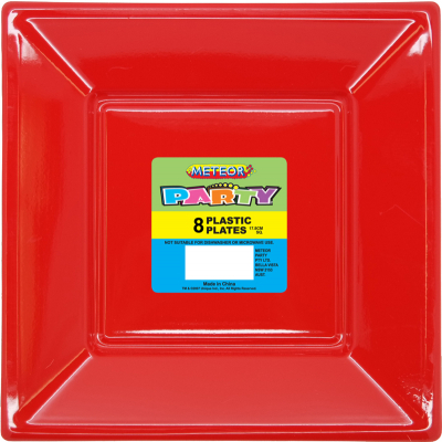 Square Plastic Plates 18cm Red 8PK