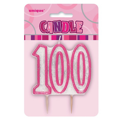Glitz Birthday Pink Numeral Candle 100th