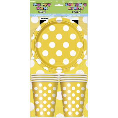 Polka Dots Party Pack Sunflower Yellow Inc Napkin Plates Tablecover Cup 25PK