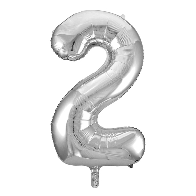 86cm 34 Inch Gaint Number Foil Balloon Silver 2 Inflated with Helium