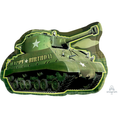 Supershape Army Tank Birthday Foil Balloon Inflated with Helium