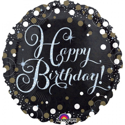 45cm Standard Holographic Sparkling Birthday Foil Balloon Inflated with Helium