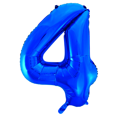 86cm 34 Inch Gaint Number Foil Balloon Royal Blue 4 Inflated with Helium