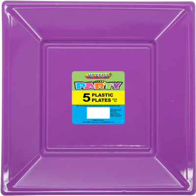 Square Plastic Plates 23cm Purple 5PK