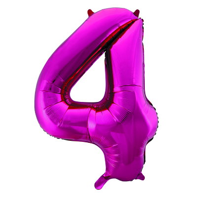 86cm 34 Inch Gaint Number Foil Balloon Dark Pink 4 Inflated with Helium