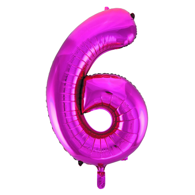 86cm 34 Inch Gaint Number Foil Balloon Dark Pink 6 Inflated with Helium