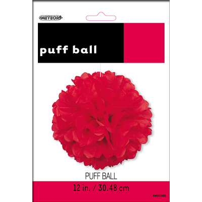 Hanging Puff Ball Decoration 30cm Red