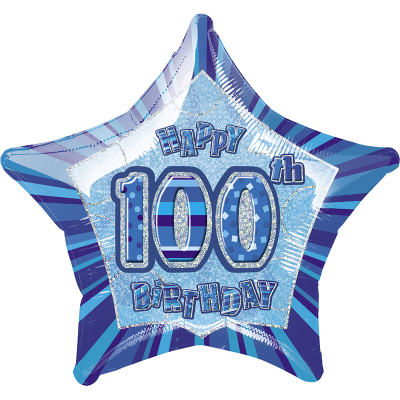 Glitz Birthday Blue Star Foil Balloon 100th