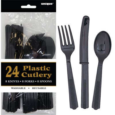 Cutlery Black Inc Fork Spoon Knife 24PK