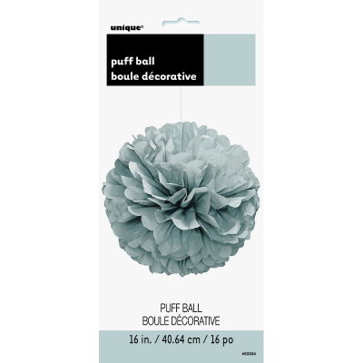 Hanging Puff Ball Decoration 40cm Silver